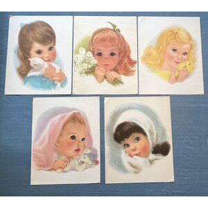 Vintage Set of 5 American Baby Girl Art Prints Northern Paper Mills 1960